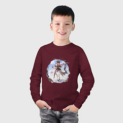 Лонгслив хлопковый детский Зима и Ху Тао, цвет: меланж-бордовый — фото 2