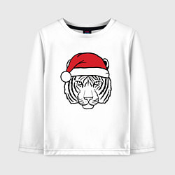 Лонгслив хлопковый детский Тигр в новогодней шапке, цвет: белый