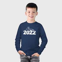 Лонгслив хлопковый детский Новогодний тигр 2022 White, цвет: тёмно-синий — фото 2