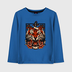 Лонгслив хлопковый детский Японский дерзкий тигр, цвет: синий