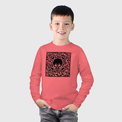 Лонгслив хлопковый детский SKULL & BONES QR-code, цвет: коралловый — фото 2