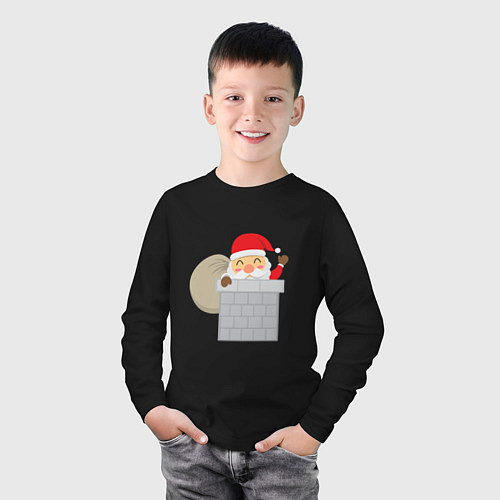 Детский лонгслив Дед Мороз в трубе / Черный – фото 3