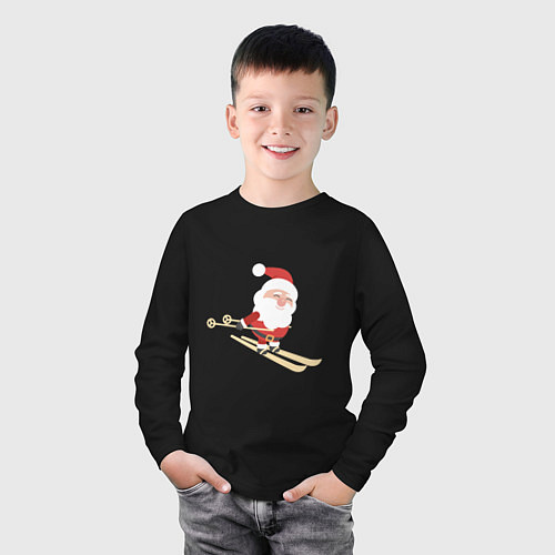 Детский лонгслив Дед Мороз на лыжах / Черный – фото 3