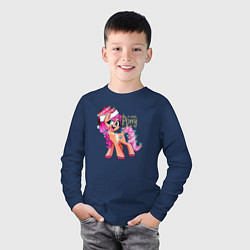 Лонгслив хлопковый детский X-mas pony, цвет: тёмно-синий — фото 2