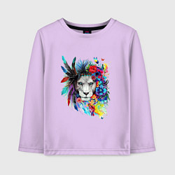 Детский лонгслив Лев в цветах и перьях