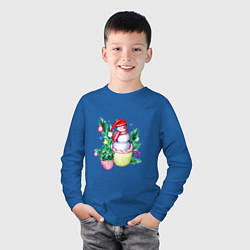Лонгслив хлопковый детский Новогодние сладости Снеговик, цвет: синий — фото 2