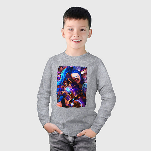 Детский лонгслив ARCANE LOL JINX FACE LEAGUE OF LEGENDS / Меланж – фото 3