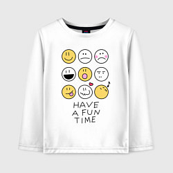 Лонгслив хлопковый детский Have a fun time - emoji, цвет: белый
