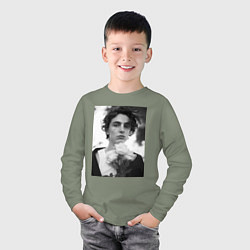 Лонгслив хлопковый детский Timothee Chalamet с розами, цвет: авокадо — фото 2