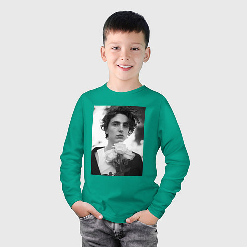 Детский лонгслив Timothee Chalamet с розами / Зеленый – фото 3