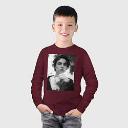 Лонгслив хлопковый детский Timothee Chalamet с розами, цвет: меланж-бордовый — фото 2