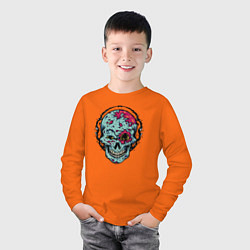 Лонгслив хлопковый детский Cool skull! Grin!, цвет: оранжевый — фото 2