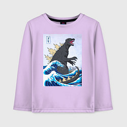 Лонгслив хлопковый детский Godzilla in The Waves Eastern, цвет: лаванда