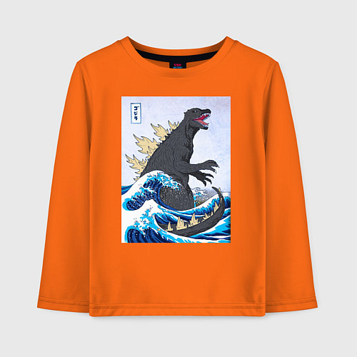 Детский лонгслив Godzilla in The Waves Eastern / Оранжевый – фото 1