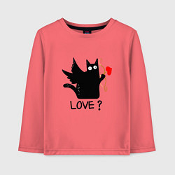Лонгслив хлопковый детский LOVE CAT WHAT cat, цвет: коралловый