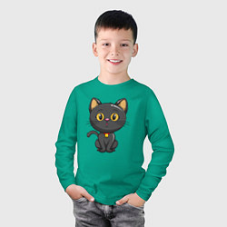 Лонгслив хлопковый детский Черный маленький котенок, цвет: зеленый — фото 2
