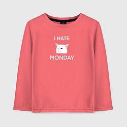 Детский лонгслив I hate monday текст с котом