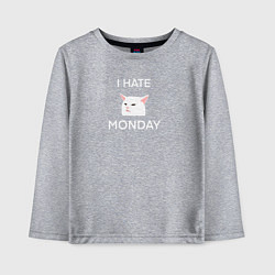 Детский лонгслив I hate monday текст с котом