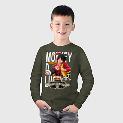 Лонгслив хлопковый детский One Piece Monkey Большой Куш Манки, цвет: меланж-хаки — фото 2