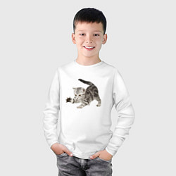Лонгслив хлопковый детский Шустрый прикольный котёнок, цвет: белый — фото 2