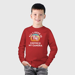 Лонгслив хлопковый детский Все что мне нужно, это кофе и моя камера, цвет: красный — фото 2