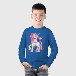 Лонгслив хлопковый детский Единорог с розовой гривой, цвет: синий — фото 2