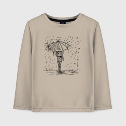 Лонгслив хлопковый детский Девушка с зонтом под дождем, цвет: миндальный