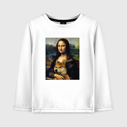 Лонгслив хлопковый детский Shiba Inu Mona Lisa, цвет: белый
