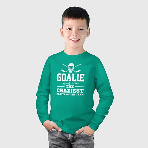 Детский лонгслив Вратарь самый сумасшедший игрок в команде / Зеленый – фото 3