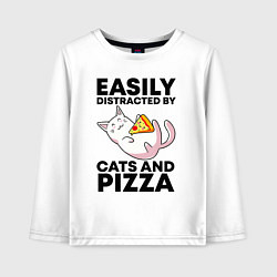 Детский лонгслив Легко отвлекаюсь на котов и пиццу