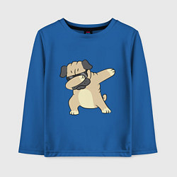 Лонгслив хлопковый детский Дэббинг мопс в чёрных очках - Dabbing dog, цвет: синий
