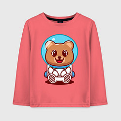 Лонгслив хлопковый детский Медведь космонавт в скафандре, цвет: коралловый