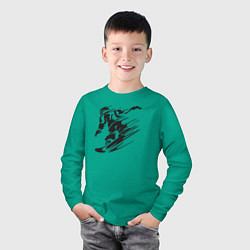 Лонгслив хлопковый детский Сноубордист черный силуэт, цвет: зеленый — фото 2