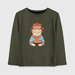 Лонгслив хлопковый детский Geisha Neko Ramen, цвет: меланж-хаки