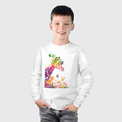 Лонгслив хлопковый детский Жираф и бабочки, цвет: белый — фото 2