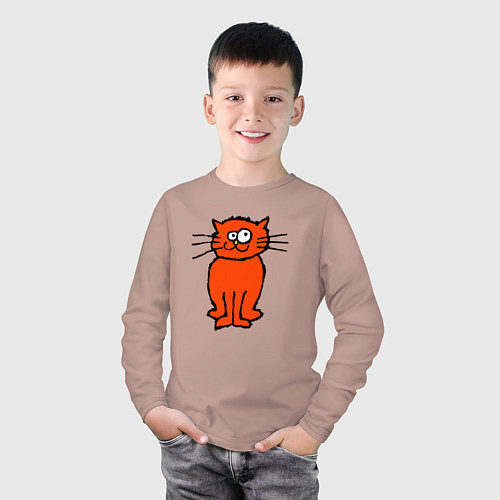 Детский лонгслив Забаный красный кот / Пыльно-розовый – фото 3