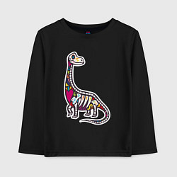 Лонгслив хлопковый детский Разноцветный скелет динозавра, цвет: черный