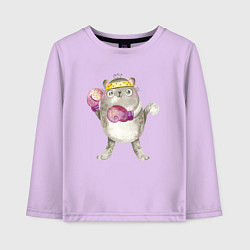 Лонгслив хлопковый детский Плюшевый кот-боксер, цвет: лаванда
