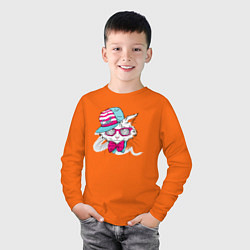 Лонгслив хлопковый детский Кот в кепке и с бабочкой, цвет: оранжевый — фото 2