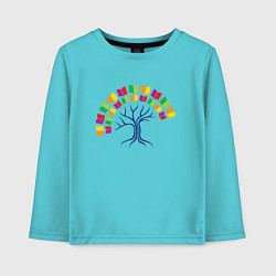 Лонгслив хлопковый детский Дерево знаний из книг, цвет: бирюзовый