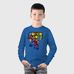 Лонгслив хлопковый детский Марио и Луиджи гонщики Super Mario, цвет: синий — фото 2