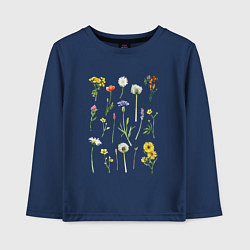 Лонгслив хлопковый детский Акварельная иллюстрация полевых цветов, цвет: тёмно-синий