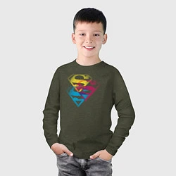 Лонгслив хлопковый детский Лого Супермена, цвет: меланж-хаки — фото 2