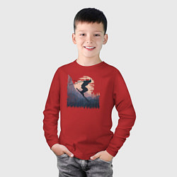 Лонгслив хлопковый детский Лыжи и Лыжники, цвет: красный — фото 2