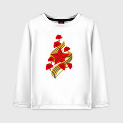 Лонгслив хлопковый детский День Победы 9 мая Георгиевская лента и звезда, цвет: белый