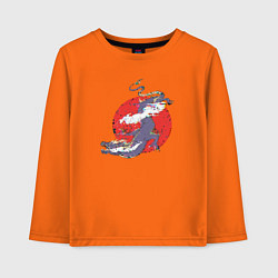 Лонгслив хлопковый детский Дизайн с драконом на фоне красного солнца с эффект, цвет: оранжевый