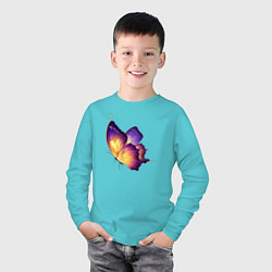 Лонгслив хлопковый детский Красивая бабочка A very beautiful butterfly, цвет: бирюзовый — фото 2