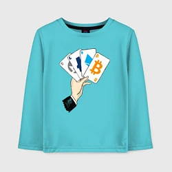 Лонгслив хлопковый детский Криптовалютные карты, цвет: бирюзовый