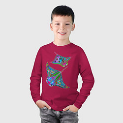 Лонгслив хлопковый детский Скаты с психоделической раскраской, цвет: маджента — фото 2