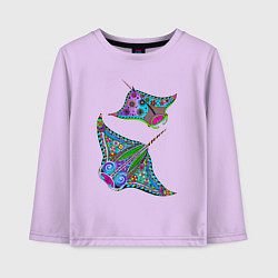 Лонгслив хлопковый детский Скаты с психоделической раскраской, цвет: лаванда